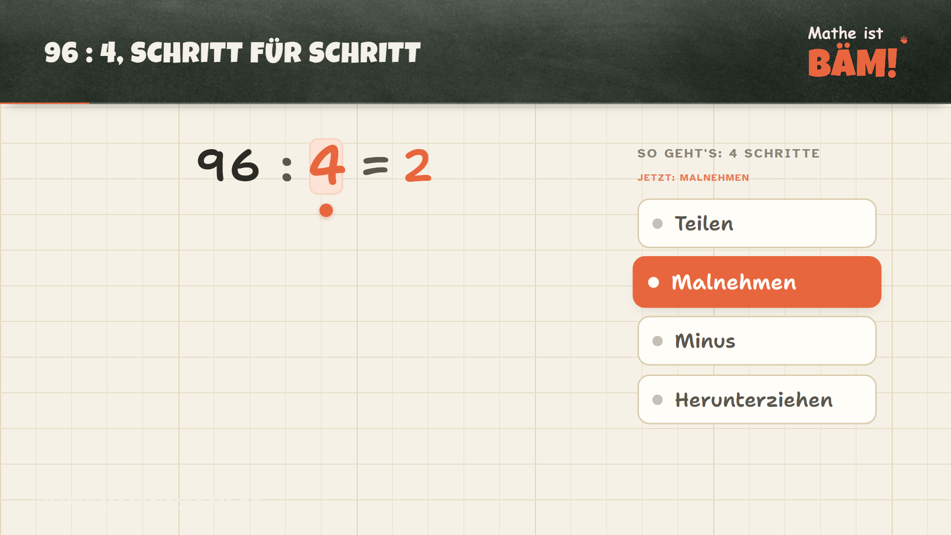 Die 6 wird runtergezogen, aus Rest 1 wird 16